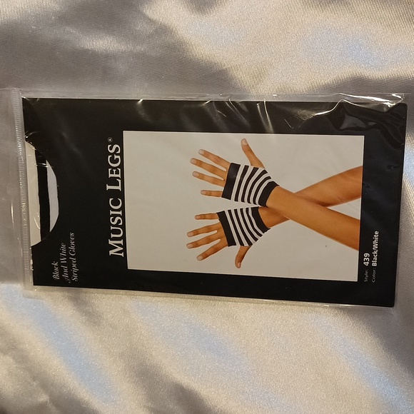NWT Music Legs black and white striped fingerless gloves - Picture 2 of 3